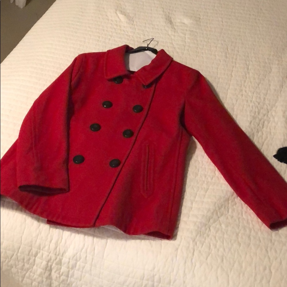 Red pea coat